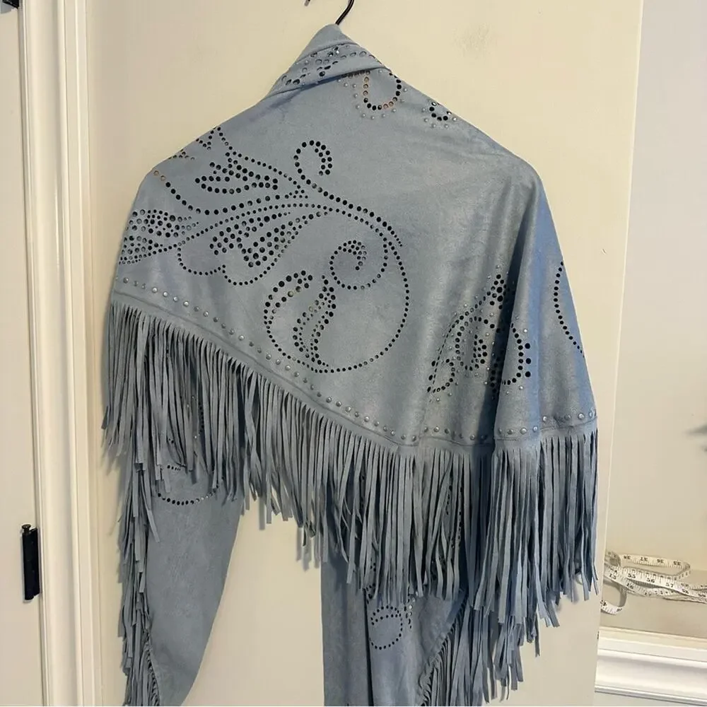 Curations Caravan Blue Embellished Faux Suede Skirt Scarf